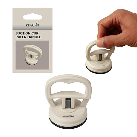 KEARING Heavy Duty Suction Cups Ruler Handle for Quilting Patchwork Ruler, Off-White Strong Grip Quilters Handle with Single Suction Cup for Sewing, Crafting & Screen Repair Tools