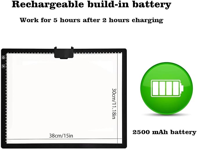 Wireless Rechargeable A3 LED Light Pad w/Built-in Foldable Stand, 3 Color Tone, 6 Levels of Brightness, Battery Powered Evenly Illuminated Light Box for Tracing Drawing and Diamond Painting