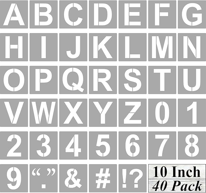 Alphabet Letter and Number Stencils 10 Inch - 40 Pack Large Letters and Numbers Stencil Templates with Signs for Painting on Wood, Reusable Number Letter Stencils for Chalkboard Signs & Wood Wall Art