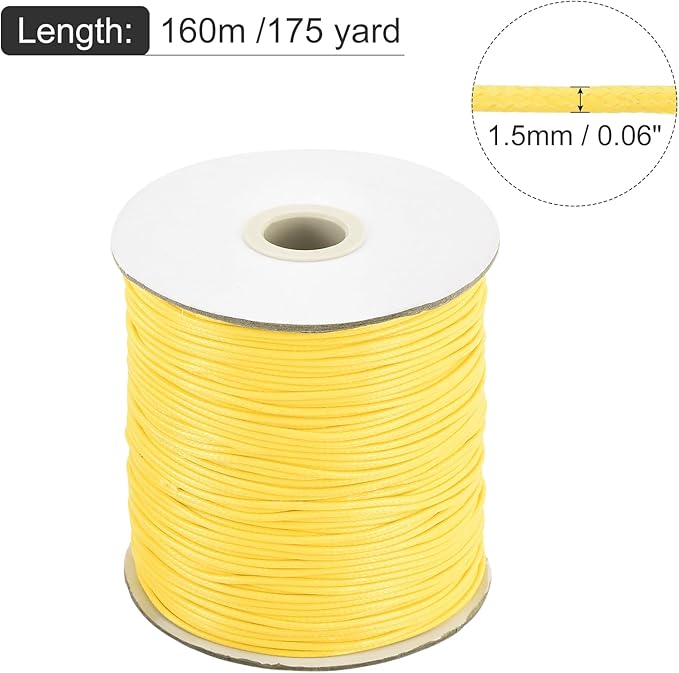 MECCANIXITY Waxed Cord 1.5mm Waxed Polyester Cord 175 Yard Wax String for Bracelet Making,Necklaces, Beading,Jewelry Making and DIY Crafts(Light Yellow)