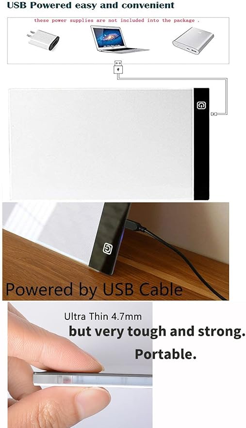 Ultra-Thin Portable A4 LED Light Box Tracer w/USB Cable Dimmable Brightness LED Artcraft Tracing Light Box Light Pad for Artists Drawing Sketching Animation Stencilling X-ray Viewing