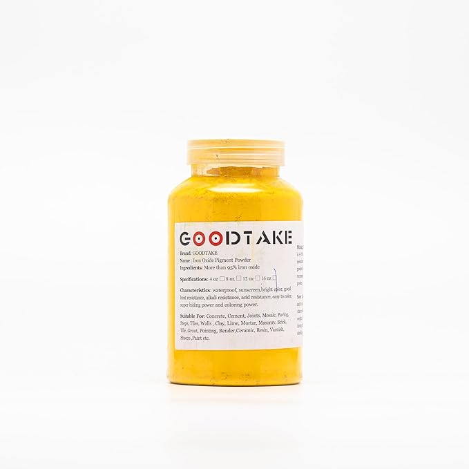 GOODTAKE Concrete Pigment, Yellow Iron Oxide Powder, Concrete Cement Dye Color Pigment for Pastel Tile Paint Cement Mortar Grout (Yellow, 2 Pounds)