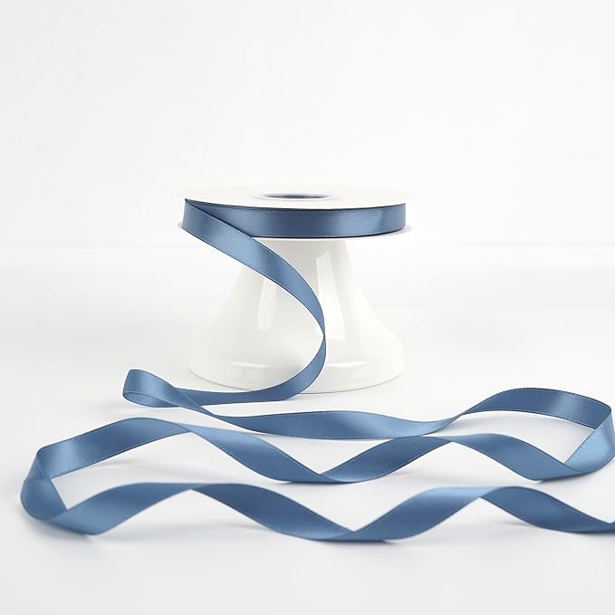 HUIHUANG Satin Ribbon 1/2 inch X 50 Yards Continuous, Smoke Blue Double-Faced Satin Ribbon for Gift Wrapping, Bows, DIY Crafts, Flower Bouquet, Bridal Shower Wedding Decor