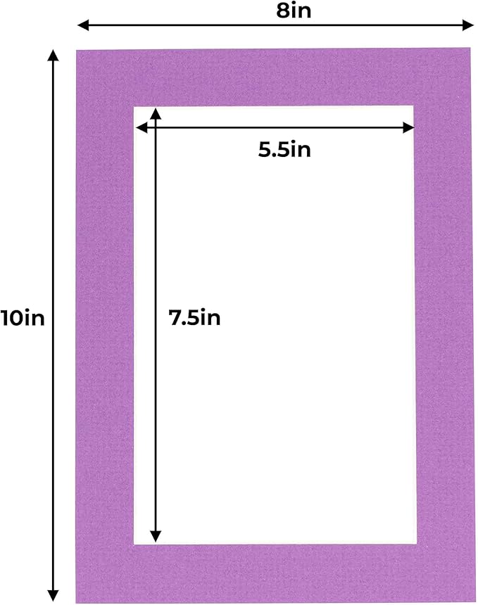 6x8 Mat for 8x10 Frame - Precut Mat Board Acid-Free Show Kit with Backing Board, and Clear Bags Dark Purple 6x8 Photo Matte Made to Fit a 8x10 Picture Frame Matboard for Framing, Pack of 100 Mats