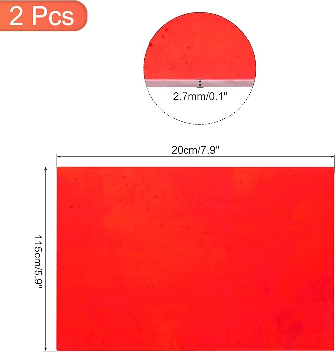MECCANIXITY 2 Pcs Stained Glass Sheet Mosaic Tile 7.9 Inch x 5.9 Inch Red Stained Glass Sheets for Crafts DIY Art Project
