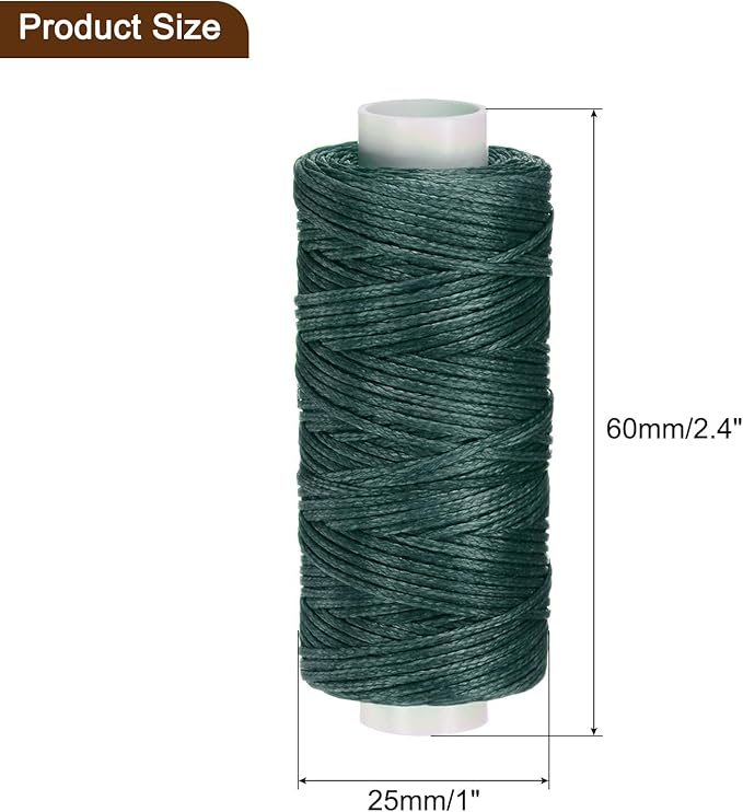 uxcell Leather Sewing Waxed Thread, 55 Yards / 50m 0.8mm 150D Flat Polyester All-Purpose Threads for Leather Crafts, Bookbinding, Dark Green