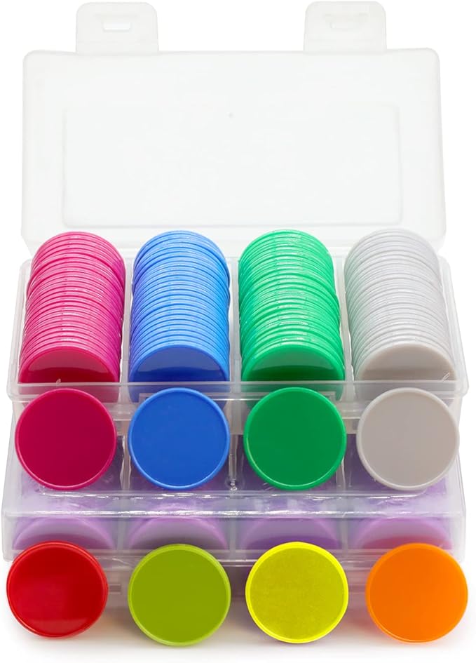 Set of 100 Opaque Plastic Learning Counters Mini Poker Chips Game Tokens with Storage Box (Green, 1 Inch)