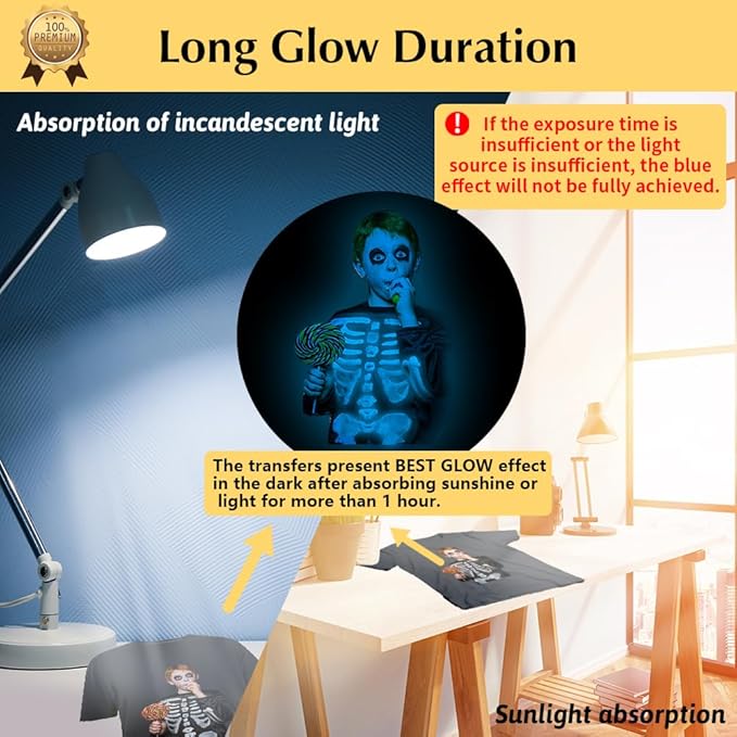 TransOurDream Luminous Heat Transfer Paper for T Shirts (10 Sheets, 8.5x11'', Glow 2.0) Printable Heat Transfer Vinyl for Inkjet Printer Iron on Transfers for Light & Dark Fabrics (TRANS-GD2-12)
