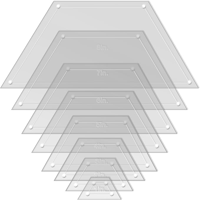 Hexagon Quilting Template Set - 8", 7", 6", 5", 4", 3", 2", 1" Sizes with 1/4" Seam Allowance - Durable Acrylic Templates for Quilting, Patchwork, Crafting, & Sewing Projects