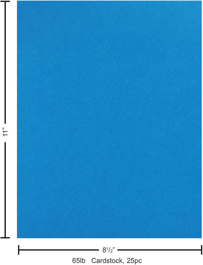 PA Paper Accents Stash Builder Cardstock 8.5" x 11" Bright Blue, 65lb Colored cardstock Paper for Card Making, Scrapbooking, Printing, Quilling and Crafts, 25 Piece Pack