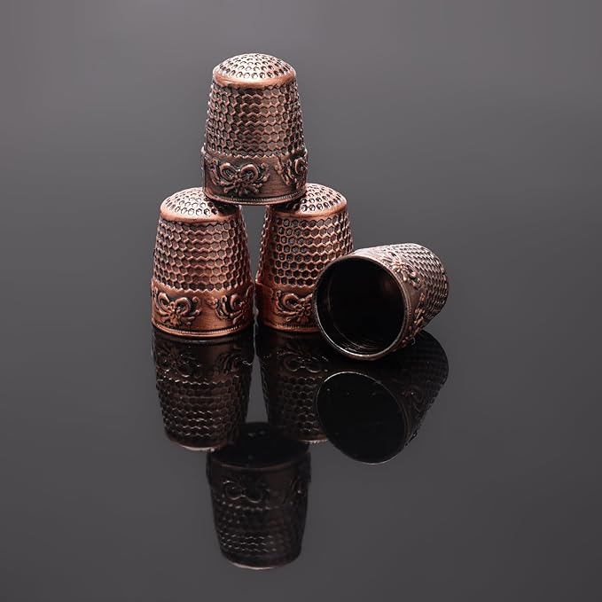 4Pack Thimbles for Hand Sewing, Sewing Thimble Hand-Working Sewing Thimble Finger Protector (Rose)