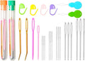 Hekisn 45Pcs Large Eye Blunt Yarn Needles kit, Assorted Sizes Bent Tapestry Darning Needle, Sewing Needles with Needle Threaders & Stitch Markers for Knitting Crochet (Orange&Green)
