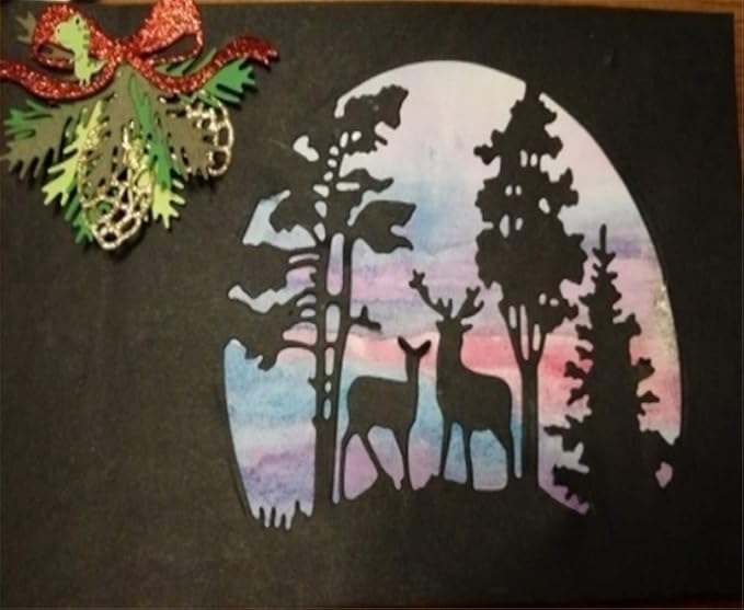Metal Cutting Dies DIY Merry Christams Embossing Stencil Template Scrapbooking Card Making Mold Photo Album Arts Crafts Tools (Christmas Tree and Deer -12.5x10cm)