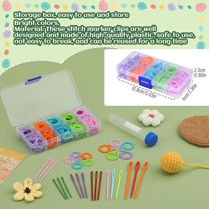LUNARM Stitch Markers, 5 Colors/2 Sizes Open Stitch Markers for Crocheting with Sewing Needle, Split Ring Knitting Rings for DIY Handmade Crafts