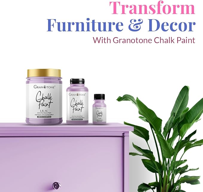 GRANOTONE Chalk Paint for Furniture | Matt-Finish Water-Based Acrylic Paint for Wood, Walls, Metal, Glass, Paper, Fabric Canvas | Maximum Coverage Chalk Paint for Kids & Adults, 250 Ml (LILAC)