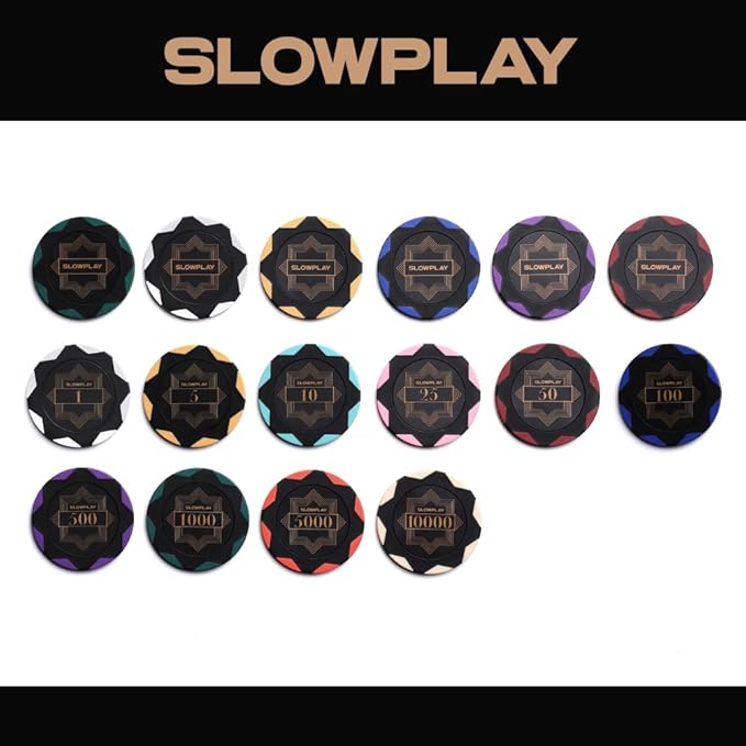 SLOWPLAY Nash Clay Poker Chips, 14 Grams Heavyweight Clay Composite, 40mm Large Chips in Bulk, Pack of 50 with Denomination of 10000
