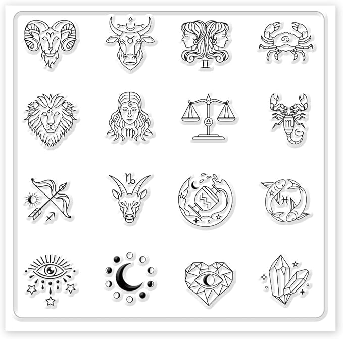 CHGCRAFT Polymer Clay Texture Sheets - 12 Zodiac Signs Silicone Stamp for Divination - Clear Mat Tools for Jewelry Earring Making, 5.5x5.5inch