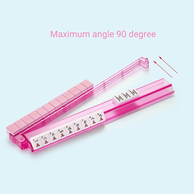 Mahjong Racks with Pushers 4PCS Set Majiang Tile Holder Acrylic Mahjong Racks Accessories and Gifts-Pink