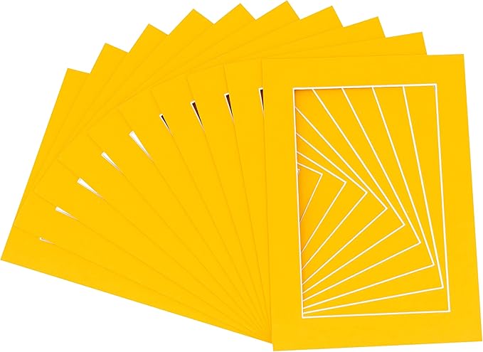 Pack of Ten Acid Free 11x14 Mats Bevel Cut for 8.5x11 Photos - Golden Orange Precut Matboards With Backing Boards and Self Seal Photo Mat Bags For Pictures, Photos, Framing - 4-ply Thickness