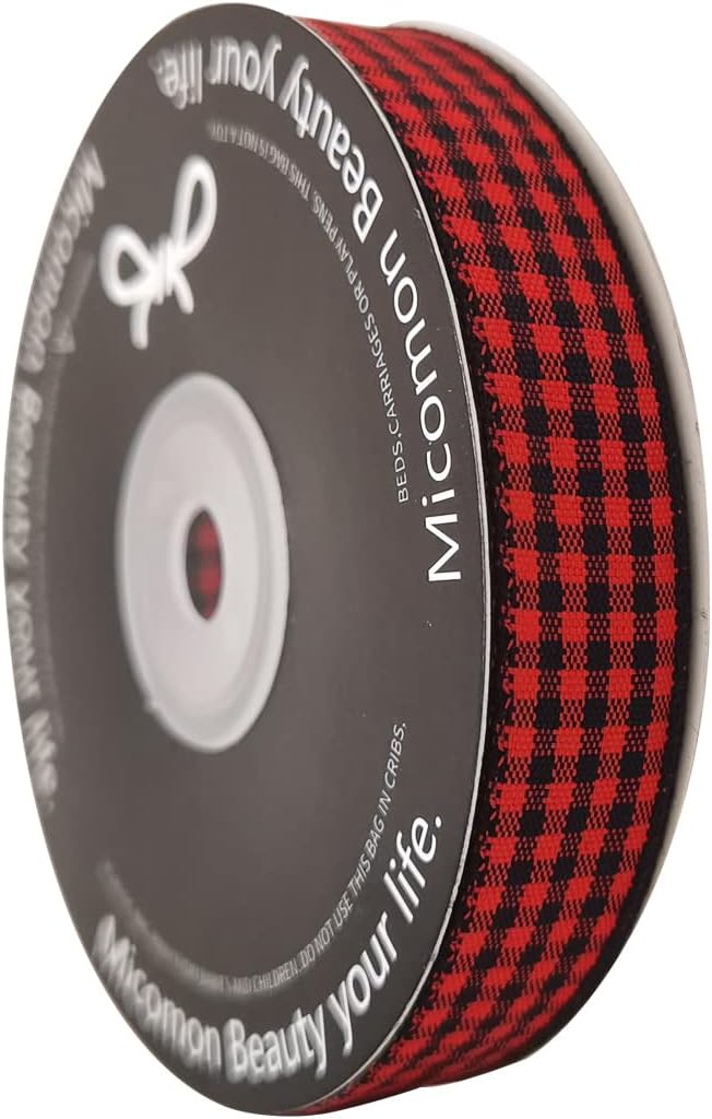 Red and Black Gingham Plaid Checked Ribbon 25 Yards Each Roll 100% Polyester (5/8",BlackRed)