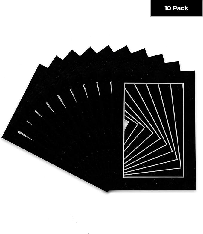 Pack of TEN 11x14 Mats Bevel Cut for 8.5x11 Photos - Acid Free Black Suede Precut Matboards For Pictures, Photos, Framing - 4-ply Thickness