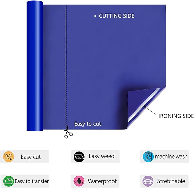 HTV Iron on Vinyl 12Inch by 12ft Roll Heat Transfer Vinyl for T-Shirt HTV Vinyl Rolls for All Cutter Machine - Easy to Cut & Weed for Heat Transfer Design (12ft, Blue)