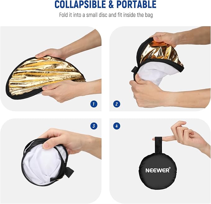 NEEWER 12"/30cm Light Reflector Light Diffuser 5 in 1 Collapsible Multi Disc with Bag - Translucent, Silver, Gold, White, and Black for Photography
