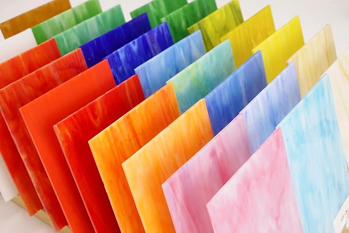 Lanyani 26 Sheets Colorful Vibrant Stained Glass Sheets Variety Assortment Pack, Opaque Mosaic Art Glass Panel Packs for Stain Glass Crafts DIY Projects,4x6 inches