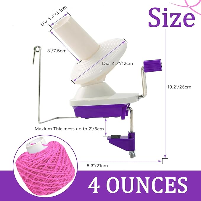 Yarn Ball Winder, Weaving Ball WinderNeedle Craft Yarn Ball Winder,The Helper for Knitting Enthusiast,Sturdy with Metal Handle and Tabletop Clamp, with 4 Size Pom Pom Makers+1PS Scissors