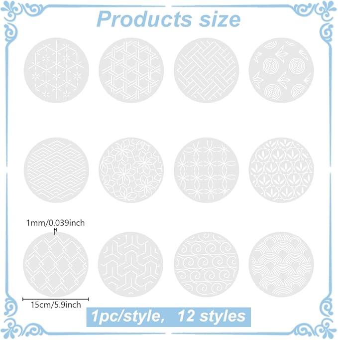 FREEBLOSS 12Pcs Sashiko Stencils Sashiko PET Template Drawing Line Template for Hand Quilting Sashiko Patterns Templates Flexible Embroidery Stencils for Hand Sewing Lovers 5.9 * 5.9''