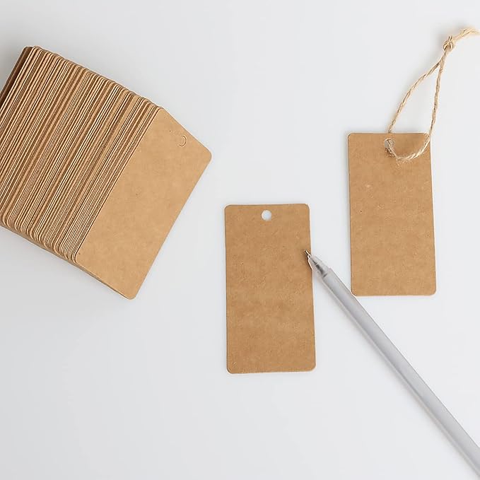 200pcs Kraft Paper Gift Tags with String, Price Tags, Display Label for DIY Project,Gifts Arts and Crafts Wedding Holiday (Brown)