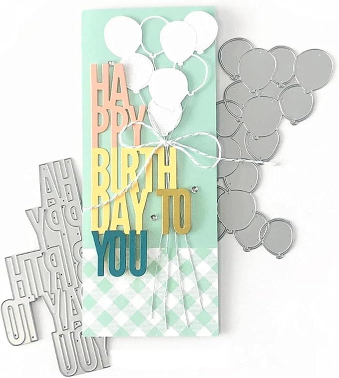 Mvchifay Cutting Dies for Card Making Metal Die-Cuts Scrapbooking Tool Hollow Frame DIY Craft Punch Template Embossing for Paper Album Decor (Happy Birthday Ballon-4.7x5.7in)