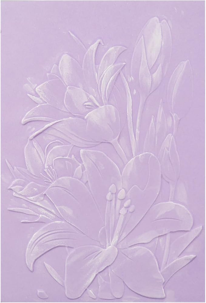 BAOFALI 3D Embossing Folder for Card Making,Lily Flowers Clear Plastic Texture Fades Embossing Folder Template for Scrapbooking and Other Paper Craft Album Stamps DIY Decoration 6.3" L x 4.5" W