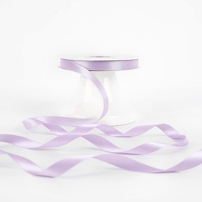 HUIHUANG Light Purple Satin Ribbon 1/2 inch Continuous 50 Yards Lilac Double-Faced Satin Ribbon for Gift Wrapping, Bows, DIY Crafts, Flower Bouquet, Wedding Bridal Shower Decor, Holiday Decor