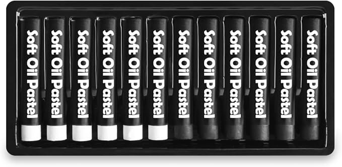 Mifuner Soft Oil Pastels Set (12 Sticks,2 Colors),Colors Heavy Oil Pastels Vibrant and Creamy,Pastel Art Supplies for Artists,Gallery Oil Painting Stick,Adult Art Drawing White and Black