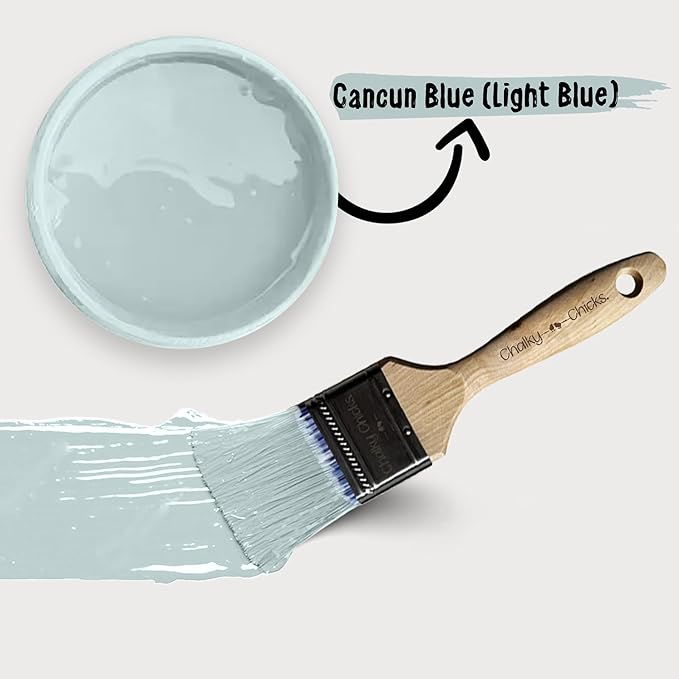 Chalky Chicks All-in-One Chalk Paint for Furniture or Cabinet - 8Fl Oz - Matte Finish Cancun Blue (Light Blue) for Metal, Wood Furniture Paint - No Sanding All-in-One for Home Decor & Crafts, USA Made