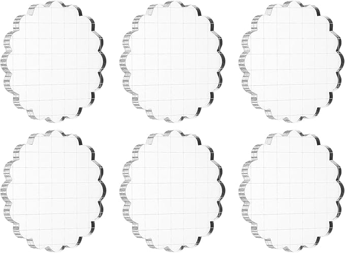 PATIKIL 3" Acrylic Stamp Block, 6Pcs Clear Stamping Block with Grid Lines Decorative Mounting Blocks Round for Scrapbooking DIY Crafts Card Making