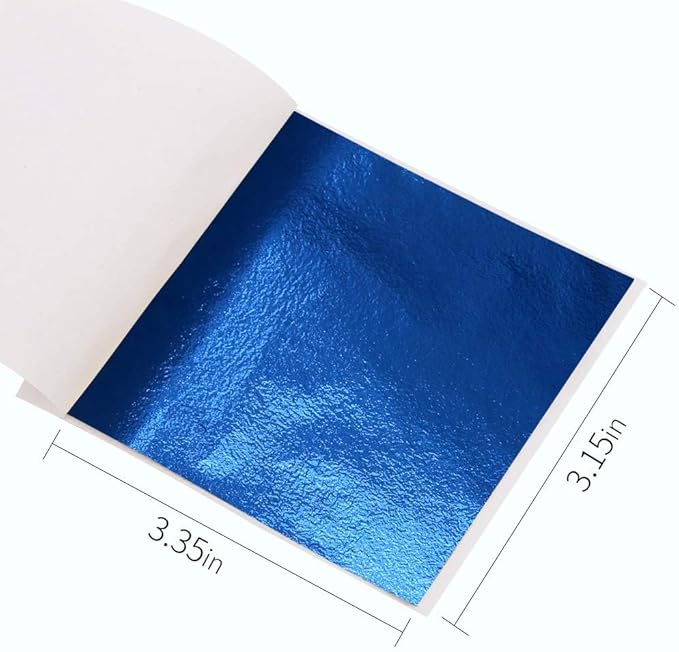 KINNO 100 Sheets Imitation Gold Foil Sheets - Blue Gold Leaf Sheets for Arts Decoration, Sculpture, Gilding, Nails, Handcrafts, Picture Frames, Paintings, Furniture, Wall, 3.15 by 3.35 Inches