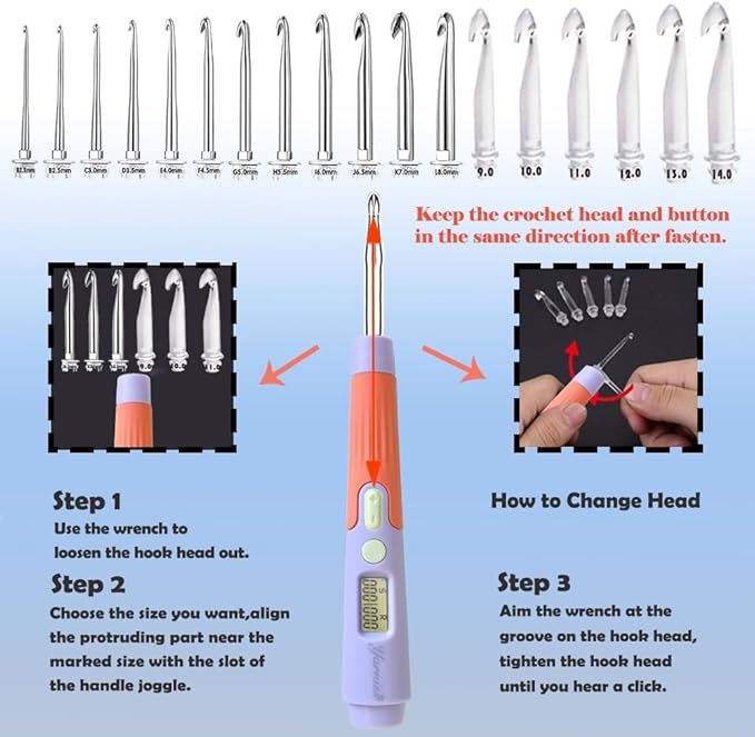 Yarniss Crochet Hooks with Counter 2.0mm-14.0mm,18 Size Digital Counting & Lighted Crochet Hooks Set with Case
