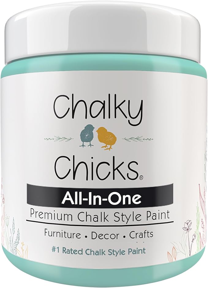 Chalky Chicks All-in-One Chalk Paint for Furniture or Cabinet - 8 Fl Oz - Matte Finish Riptide (Green Blue) for Metal, Wood Furniture Paint - No Sanding All-in-One for Home Decor & Crafts, USA Made