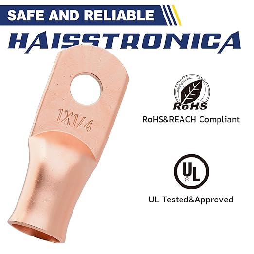 haisstronica 10pcs 1 AWG - 1/4" (M6) Battery Cable Lugs, Heavy Duty Copper Wire Lugs with 10pcs 3:1 Adhesive Heat Shrink Tubing, 1 Gauge Wire Connectors Battery Terminal Connectors, Battery Cable Ends