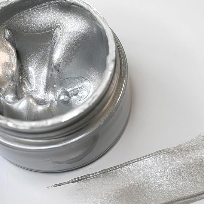 Shimmer Metallic Acrylic Paint Silvery Metallic Chalk Paste 1.7oz/50ml, Ideal for Wood/T-Shirts/Glass/Stone, DIY Crafts Projects Glitter Pearlescent Golden Pigment Suitable for Beginners Artists