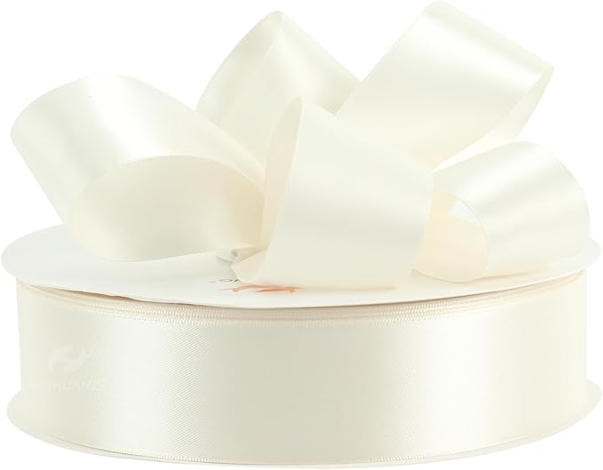HUIHUANG Ivory Satin Ribbon 1-1/2 inch x 100 Yards Antique White Double-Faced Satin Ribbon for Flower Bouquet, Gift Wrapping, Eternal Roses, DIY Crafts, Bridal Shower Wedding Decor