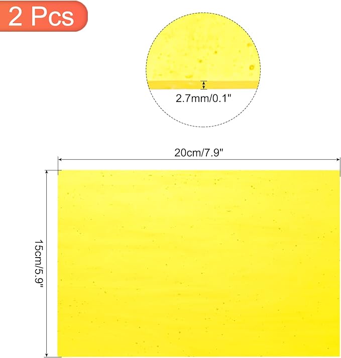 MECCANIXITY 2 Pcs Stained Glass Sheet Mosaic Tile 7.9 Inch x 5.9 Inch Bright Yellow Stained Glass Sheets for Crafts DIY Art Project