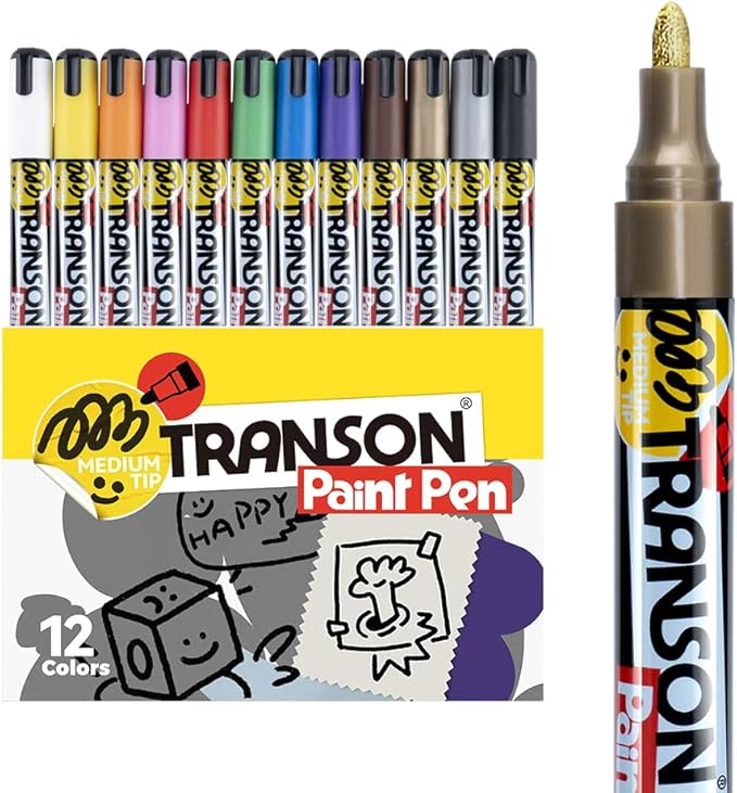 TRANSON 12 Colors Permanent Paint Markers for Fabric Rock Craft Diy Painting Medium Tip Oil Based Waterproof