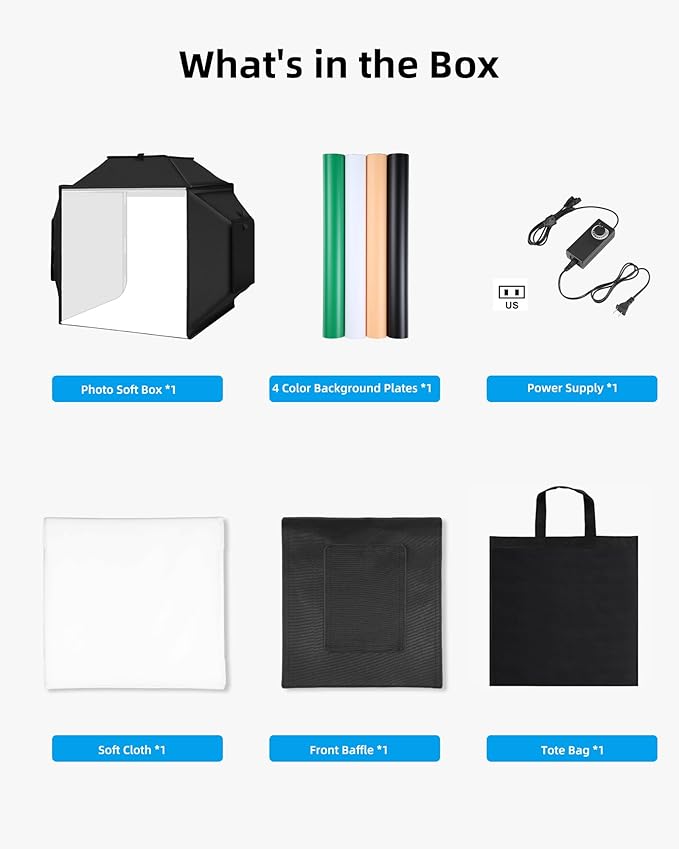 Glendan Portable Light Box Photography: 16"x16" Professional Dimmable Photo Box with High CRI 480 LED Lights - Soft Box with 4 Photo Backdrops for Jewelry and Product Photography