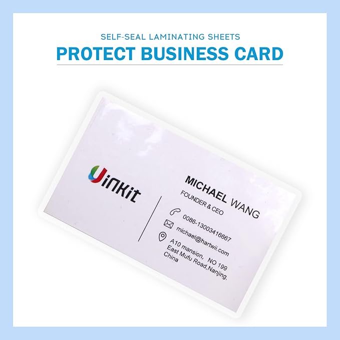Uinkit 10 Mil Thick Double-Sided Self-Sealing Laminating Pouches, 50 Pack for 2.6x3.9 Business Card, Bulk Waterproof for Employee ID Badges, Loyalty & Membership Cards, No Machine Need