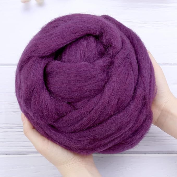 Wool Roving Bulk - 8.82oz Super Wool Chunky Yarn, Wool Roving Top for Needle Felting, Soft Felting Wool Supplies for Hand Spinning, Blending, Weaving and DIY Craft (Dark Purple)