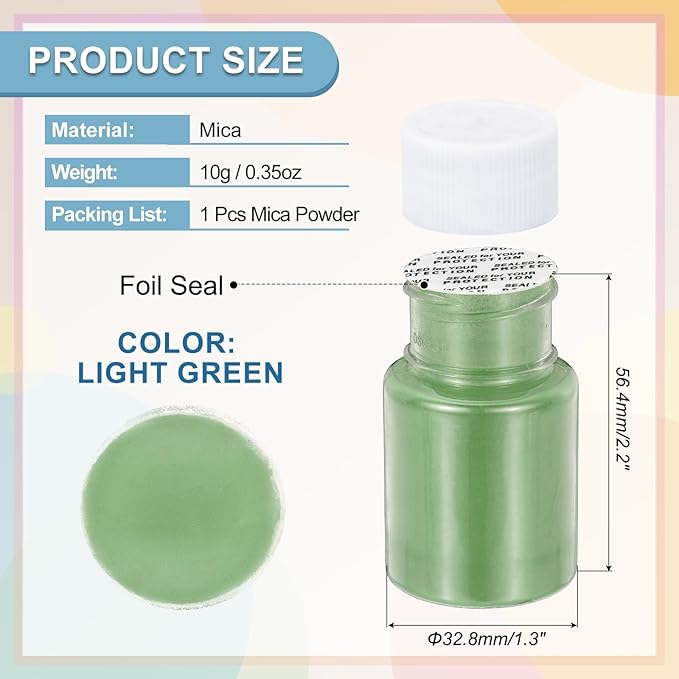 uxcell 10g/0.35oz Cosmetic Grade Mica Powder, 600 Mesh Mica Powder Natural Resin Epoxy Pigment Powders for Casting Resin, Candle Dye, DIY Nail Polish and Lip Gloss, Light Green