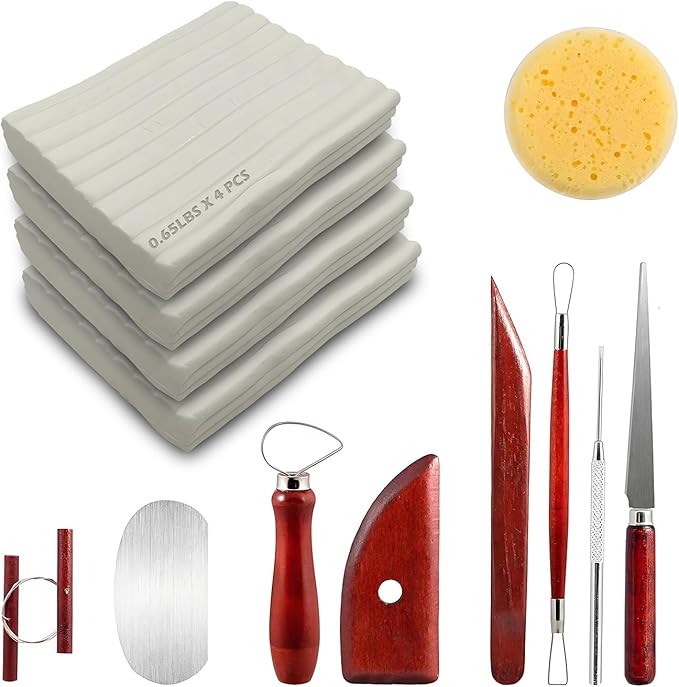ReArt Non-Drying Oil-Based Plasticine Modeling Clay 2.6 Pounds, Non Hardening Reusable Clay, Non Toxic No Bake Professional Oil Base Sculpting Clay (White & Tools)